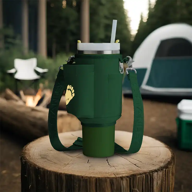 Reusable camping cup with Bigfoot safety branding